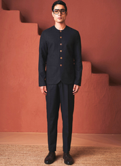 Carbon Round Neck Jacket Set