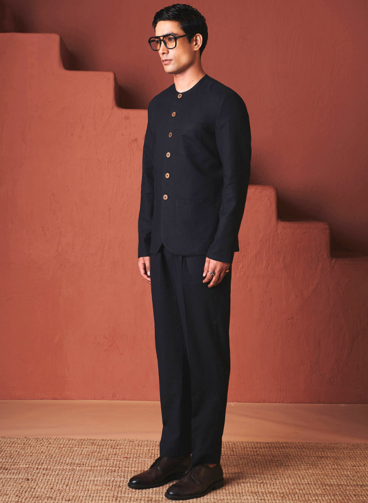 Carbon Round Neck Jacket Set