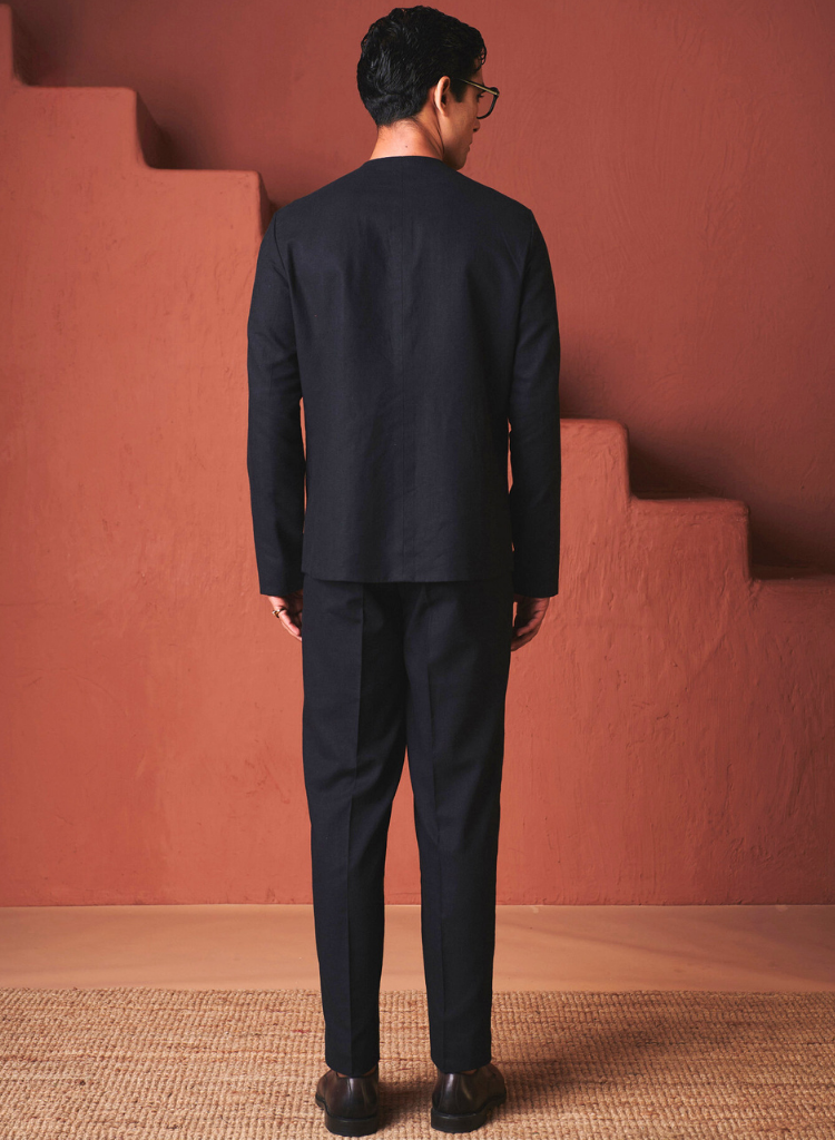 Carbon Round Neck Jacket Set