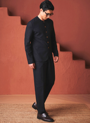 Carbon Round Neck Jacket Set