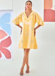 Checkered Floral Emb Dress