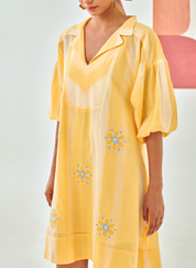 Checkered Floral Emb Dress