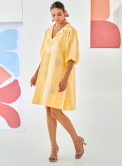 Checkered Floral Emb Dress