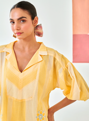 Checkered Floral Emb Dress