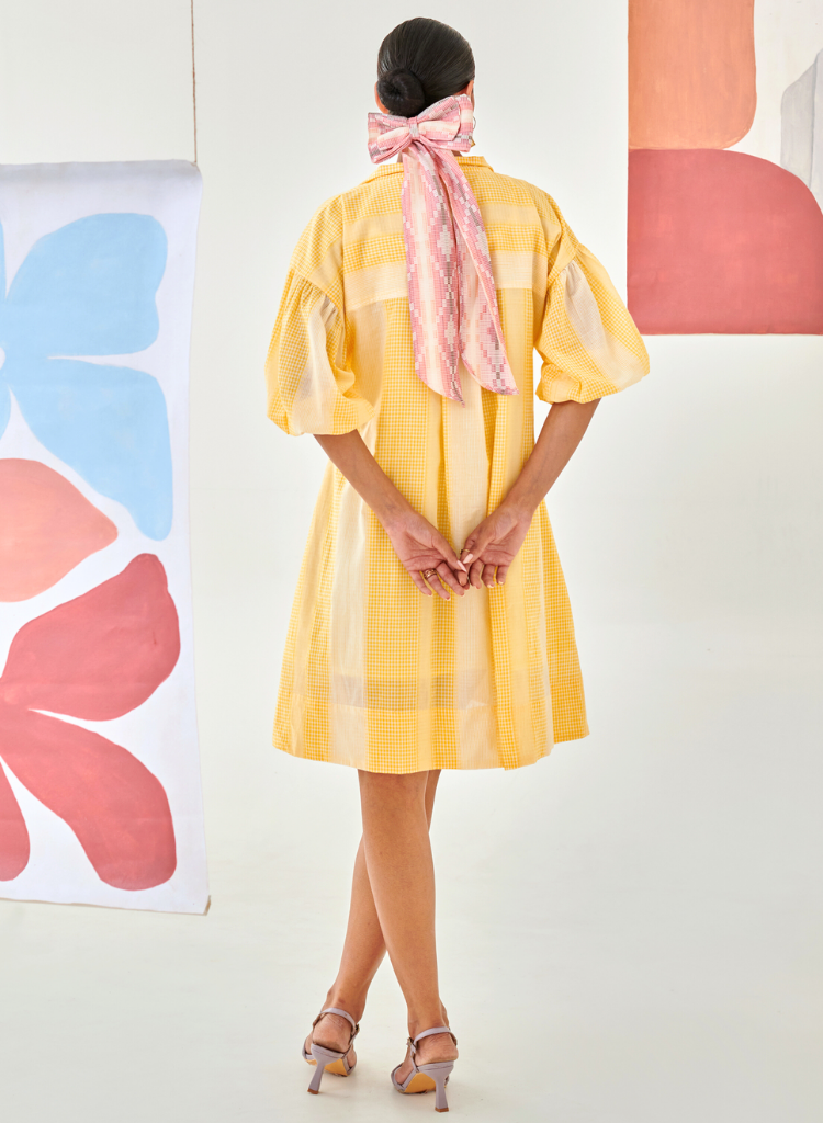 Checkered Floral Emb Dress