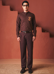 Coffee Band Collar Shirt