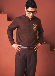 Coffee Band Collar Shirt