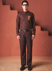 Coffee Buta Pleated Tapered Pants