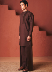 Coffee Pleated Yoke Kurta Set