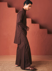 Coffee Pleated Yoke Kurta Set