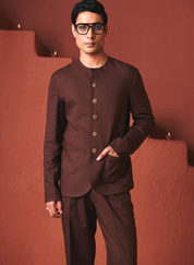 Coffee Round Neck Jacket