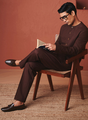 Coffee Round Neck Jacket Set