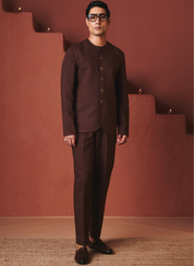 Coffee Round Neck Jacket Set