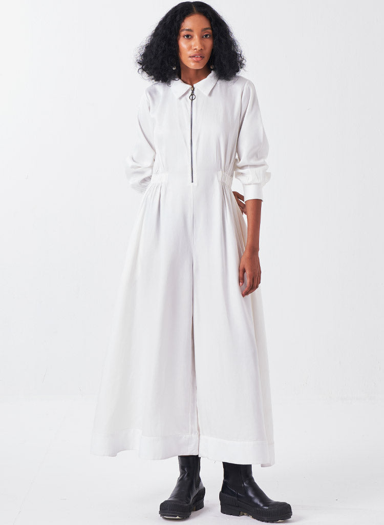 Collared Elastic Waist Jumpsuit