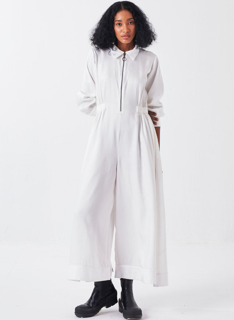 Collared Elastic Waist Jumpsuit