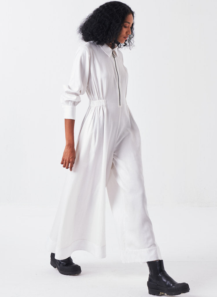 Collared Elastic Waist Jumpsuit