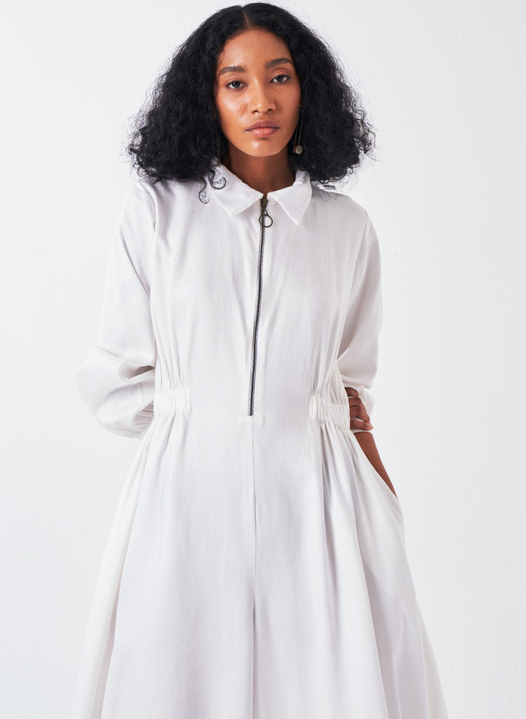 Collared Elastic Waist Jumpsuit