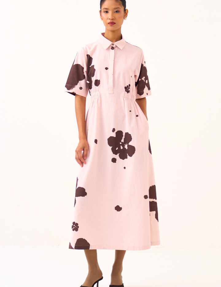 Collared-Side-Elastic-Waist-Dress-Pink-A.png
