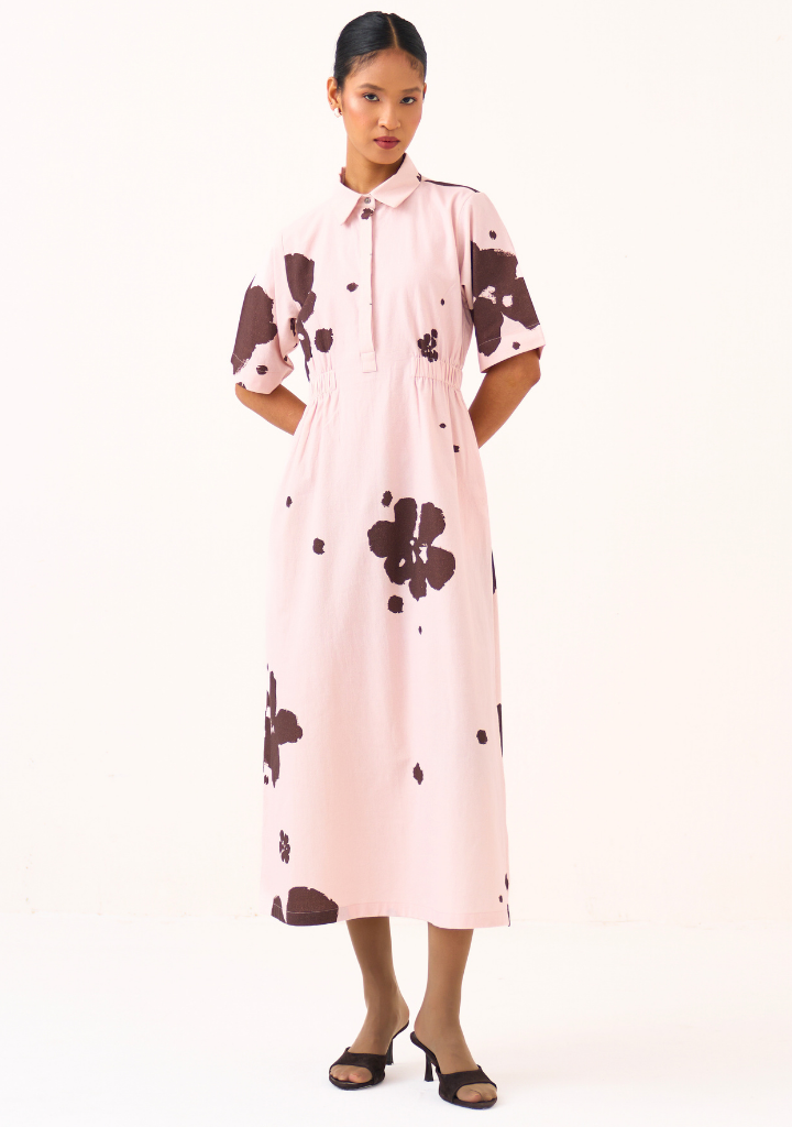 Collared Side Elastic Dress