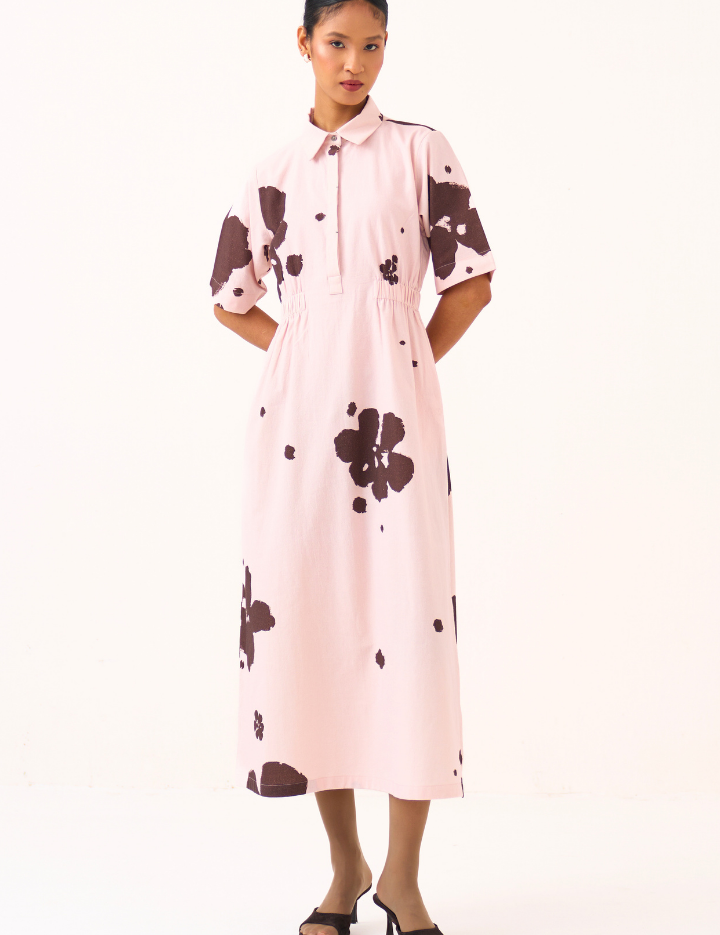 Collared-Side-Elastic-Waist-Dress-Pink-B.png