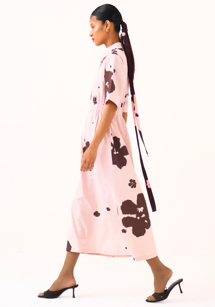 Collared Side Elastic Dress