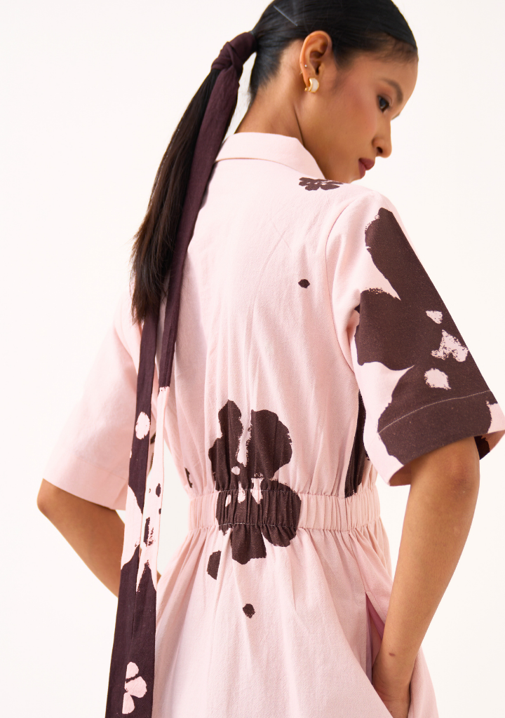 Collared Side Elastic Dress