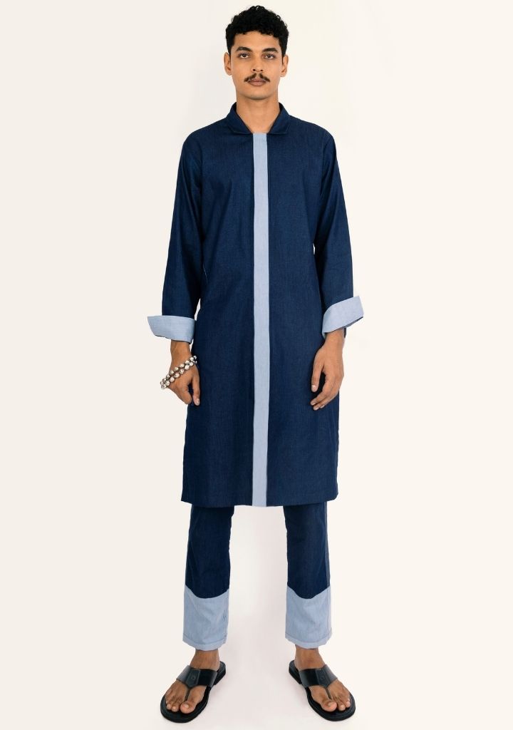 Constrast Placket Shirt Set