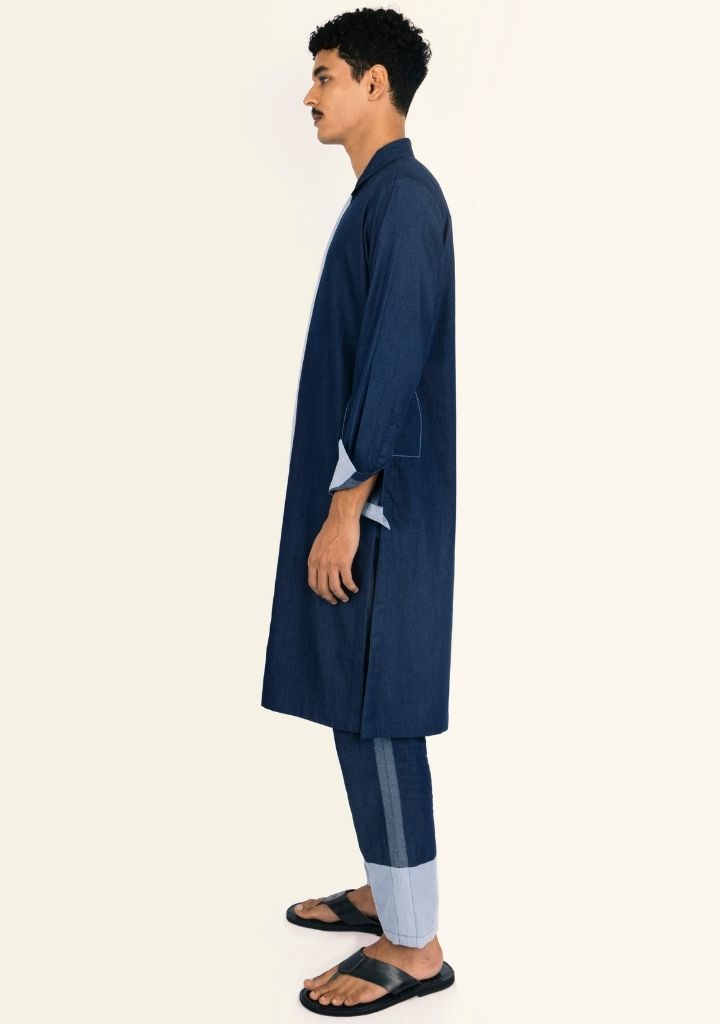 Constrast Placket Shirt Set