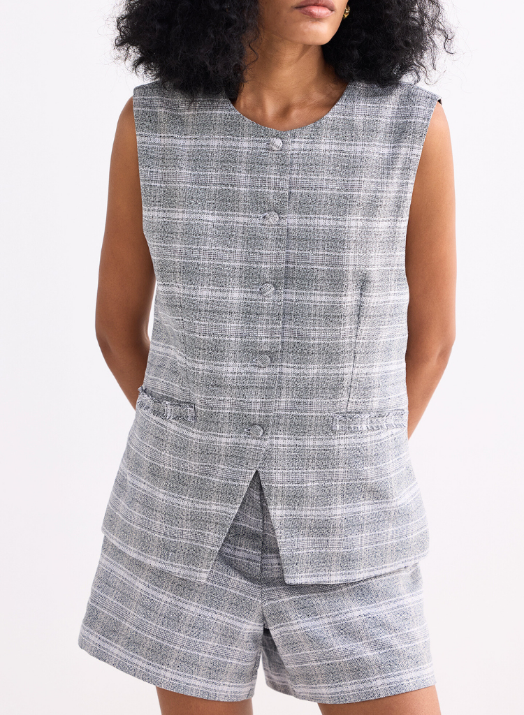 Cotton Tweed Vest Set