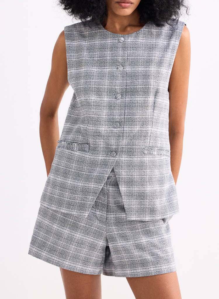 Cotton Tweed Vest Set