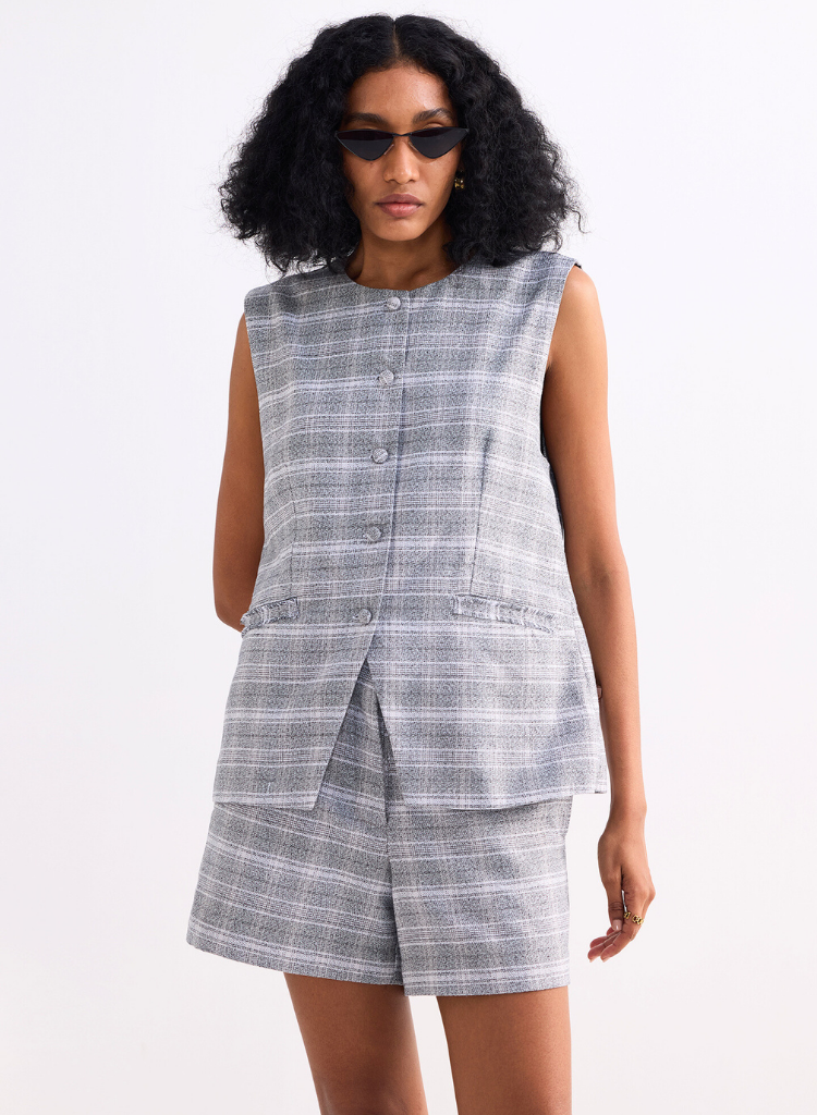 Cotton Tweed Vest Set