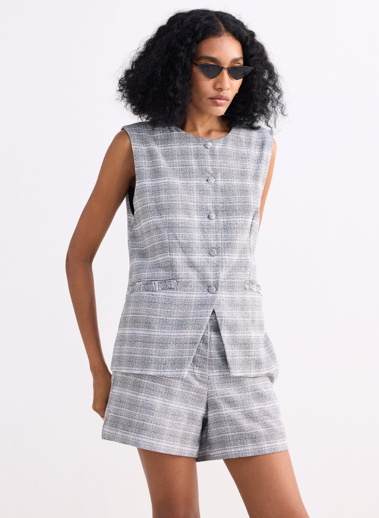 Cotton Tweed Vest Set