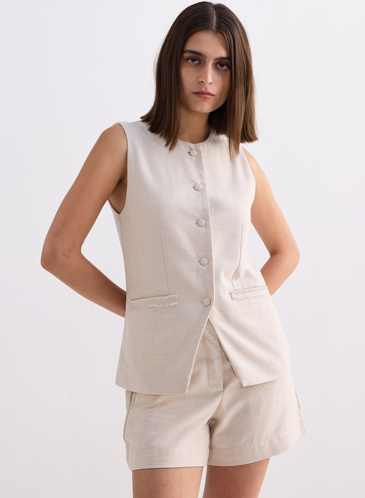 Cotton Tweed Vest Set