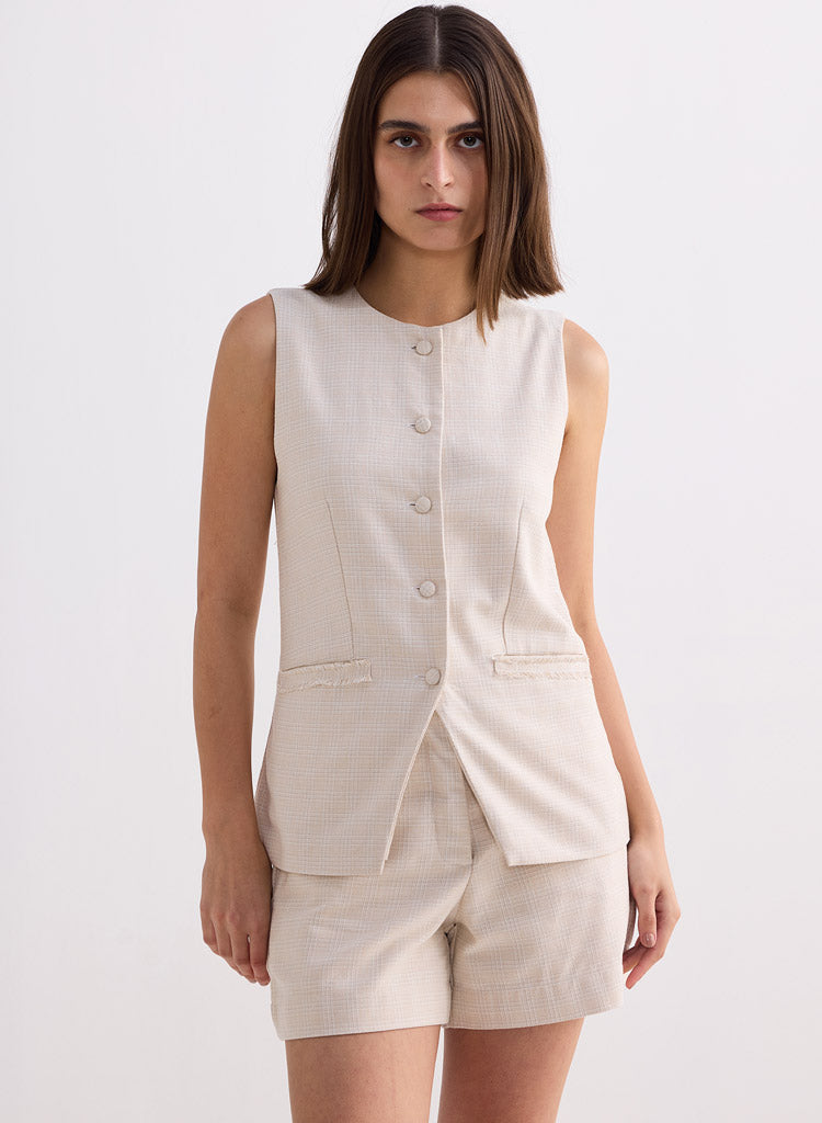 Cotton Tweed Vest Set