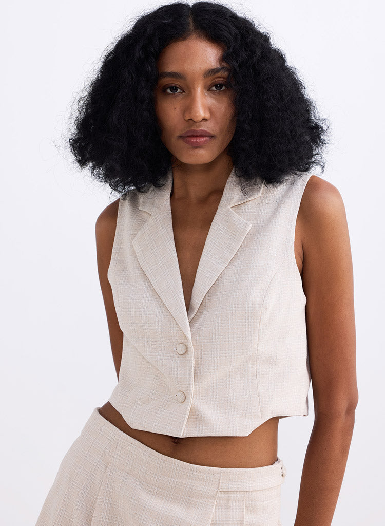 Cropped Cotton Tweed Vest