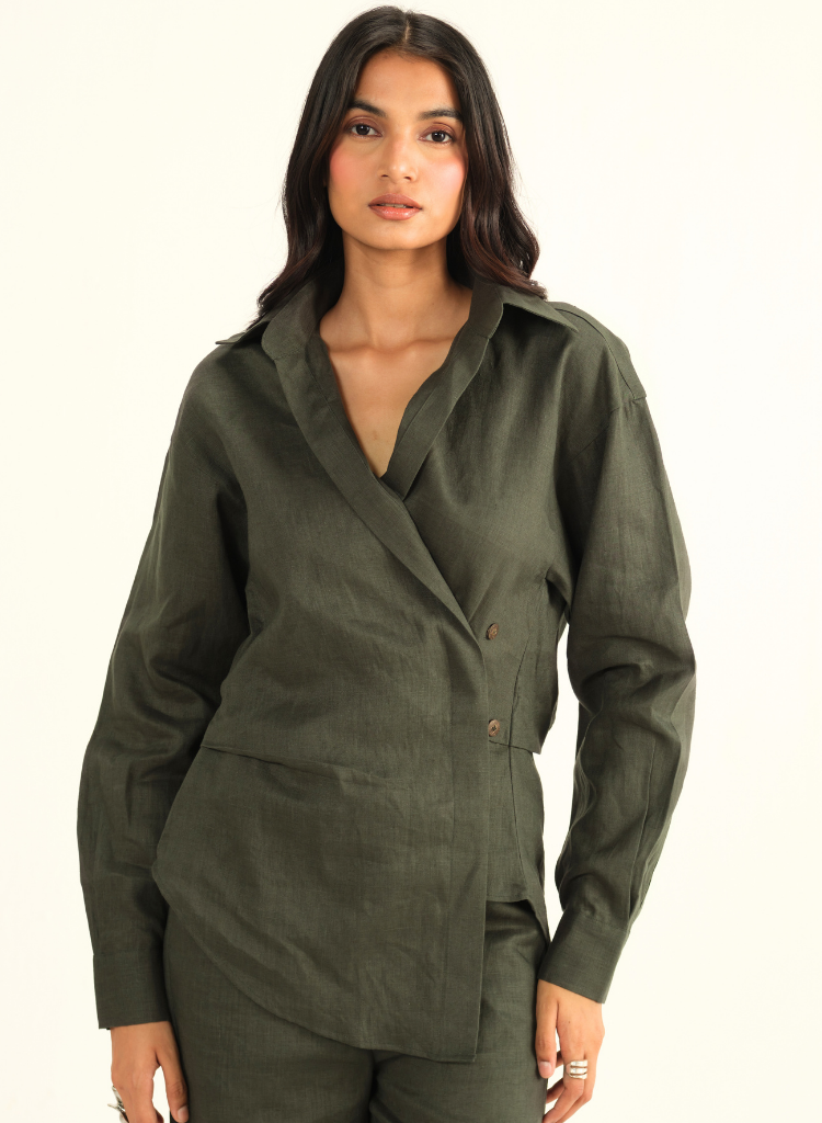 Dark Green Linen Shirt