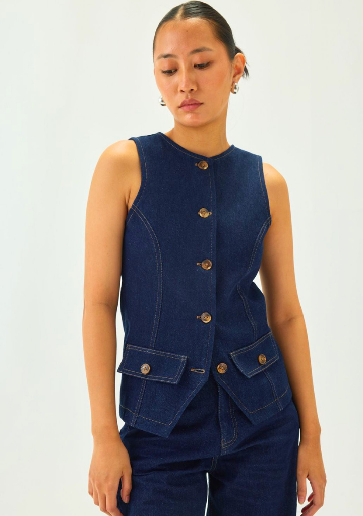 Denim Oval Neck Waistcoat