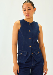 Denim Oval Neck Waistcoat