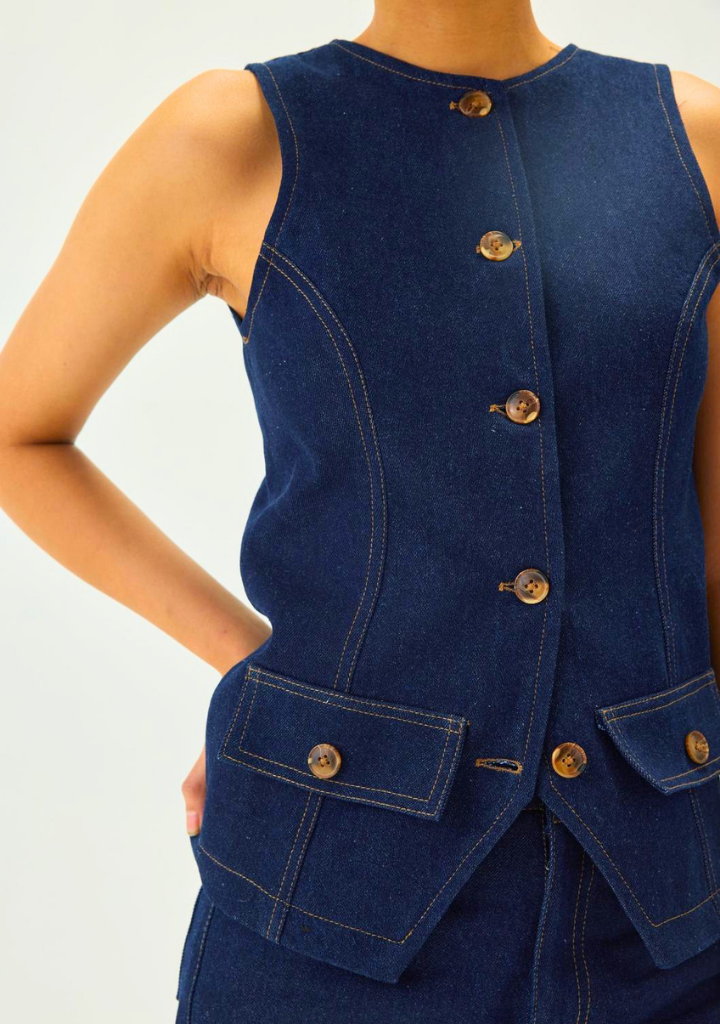 Denim Oval Neck Waistcoat
