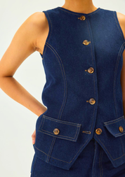 Denim Oval Neck Waistcoat