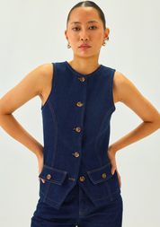 Denim Oval Neck Waistcoat
