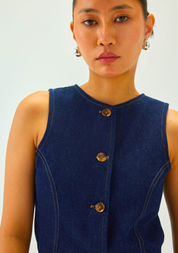 Denim Oval Neck Waistcoat