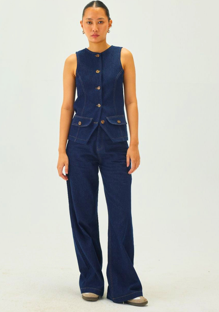 Denim Oval Neck Waistcoat