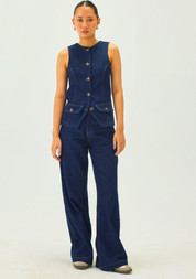 Denim Oval Neck Waistcoat