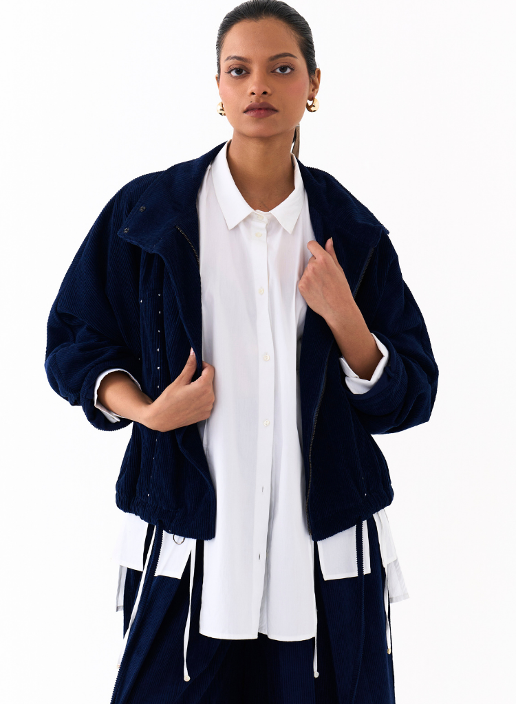 Drawstring Bomber Jacket Set