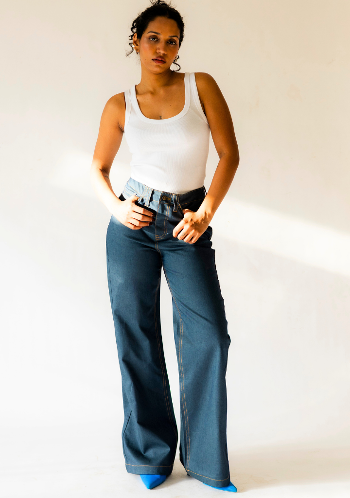 Dual-Tone Denim Pants