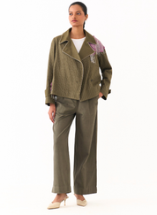 Emb Floral Patch Jacket Set