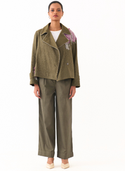 Emb Floral Patch Jacket Set