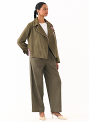 Emb Floral Patch Jacket Set