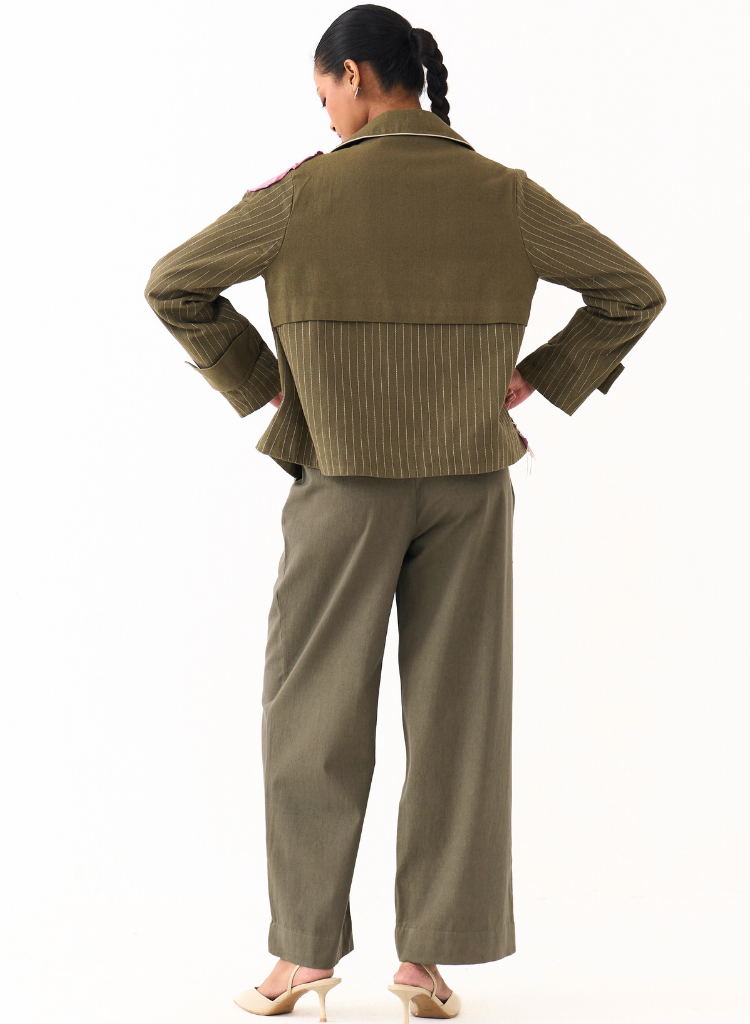 Emb Floral Patch Jacket Set